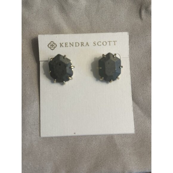 Kendra Scott Pyrite Morgan Stud Earrings Gold Retired Style Heptagon - Picture 1 of 3